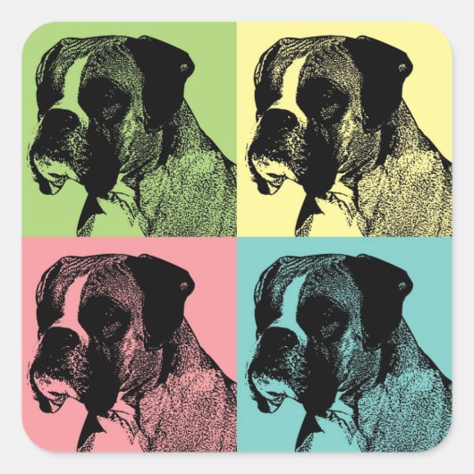 Boxer Dog Stamper Pop Art Vierkante Sticker (Voorkant)