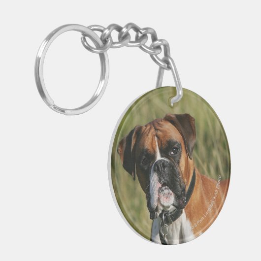 Boxer Dog Staring bij camera Sleutelhanger (Voorkant Links)