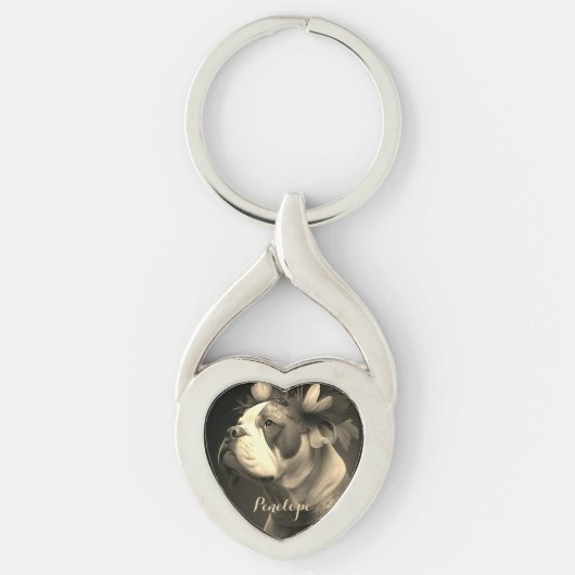 Boxer Dog -stijl Metal Heart Keychain (Voorkant)