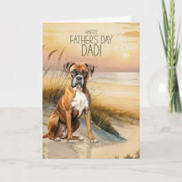 Boxer Dog Sunset Beach Father's Day Feestdagen Kaart