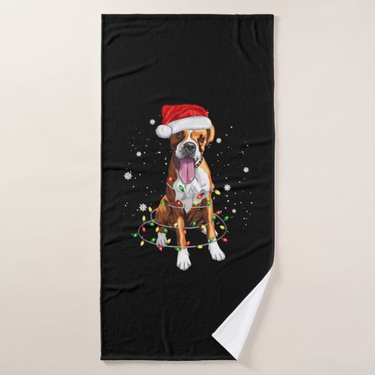 Boxer Dog Tree kerstlampjes Pajama Badhanddoek (Badhanddoek)
