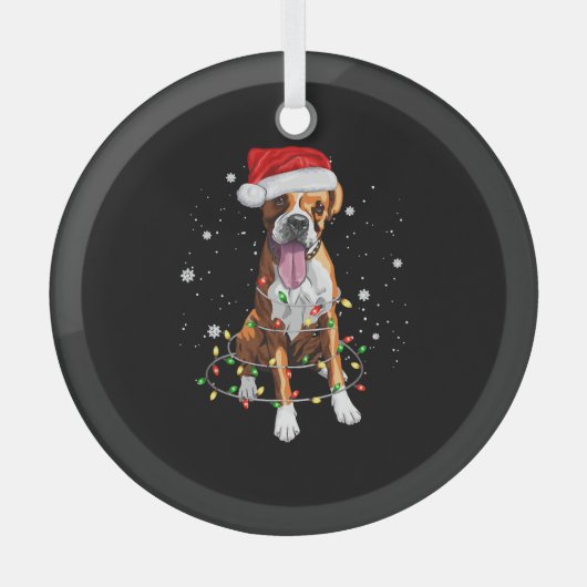 Boxer Dog Tree kerstlampjes Pajama Glas Ornament (Voorkant)