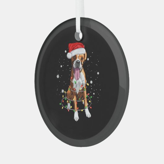 Boxer Dog Tree kerstlampjes Pajama Glas Ornament (Voorkant links)