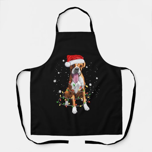 Boxer Dog Tree kerstlampjes Pajama Schort (Voorkant)