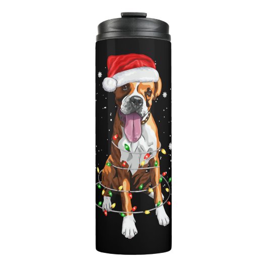 Boxer Dog Tree kerstlampjes Pajama Thermosbeker (Voorkant)
