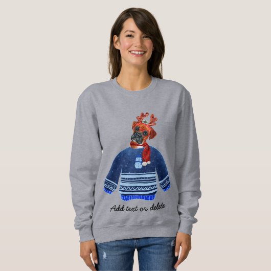 Boxer Dog Ugly Kerstmis Dog Mam Sweatshirt (Voorkant volledig)