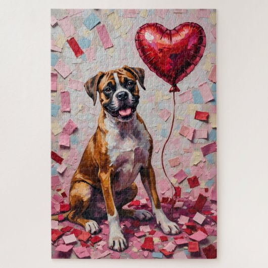Boxer Dog Valentine's Day Heart Balloon Fun Legpuzzel (Verticaal)
