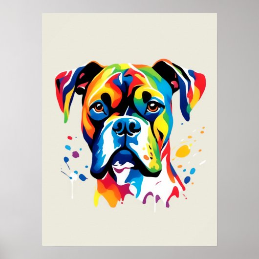 Boxer Dog Vibrant Kleurrijk Abstract Poster (Voorkant)