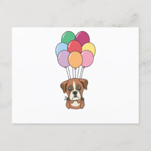 Boxer Dog vliegt met kleurrijke ballonnen Briefkaart