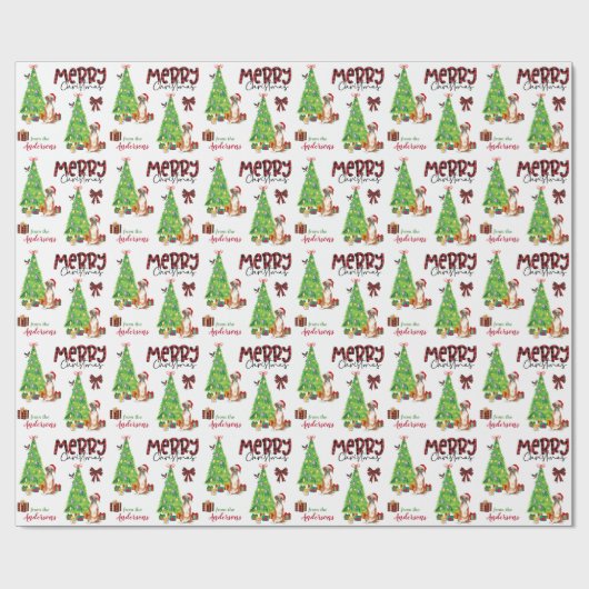Boxer Dog, vogel en kerstboom Cadeaupapier (Vlak)