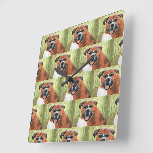 Boxer Dog Wall Clock, 27.3 cm Square Acrylic Vierkante Klok (Hoek)