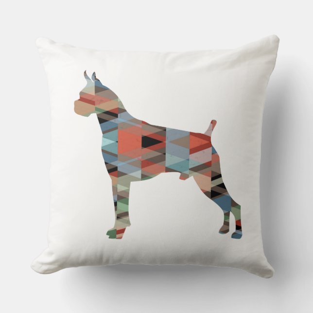 Boxer Dog Waterverf Geometric Pattern Silhouette Kussen (Voorkant)