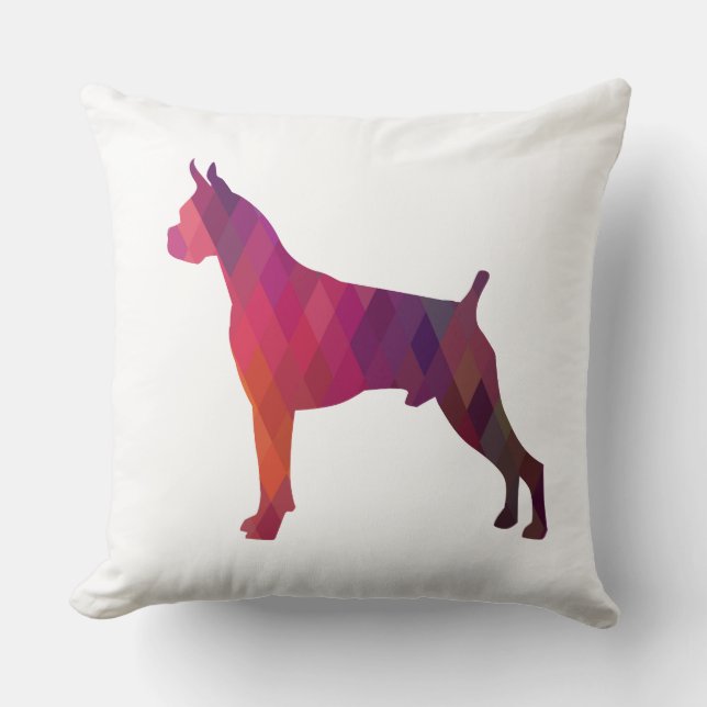 Boxer Dog Waterverf Geometric Pattern Silhouette Kussen (Voorkant)