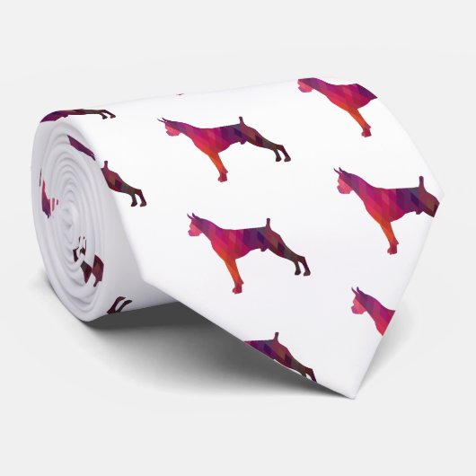 Boxer Dog Waterverf Geometric Pattern Silhouette Stropdas (Opgerold)