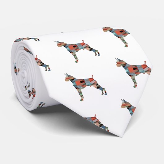 Boxer Dog Waterverf Geometric Pattern Silhouette Stropdas (Opgerold)