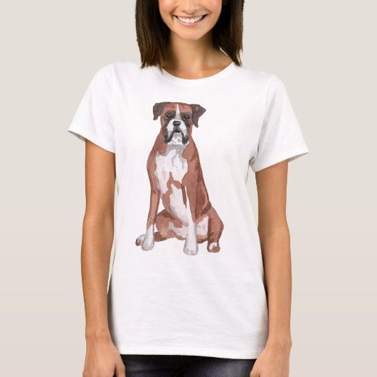 Boxer Dog Waterverf Kunst Schilderen T-shirt (Voorkant)