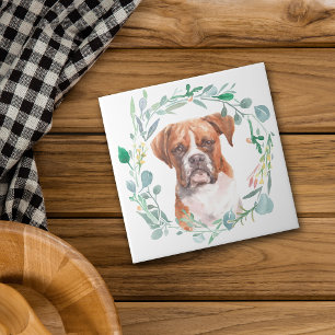 Boxer Dog Waterverf met keramische Tegel Tegeltje