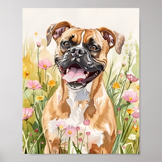 Boxer Dog Waterverf Print – Schattigee Boxer Wall  (Voorkant)