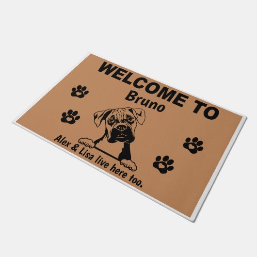 Boxer Dog Welcome Home Funny Personalized Custom Deurmat (Schuin)