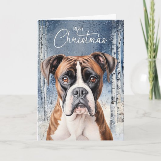 Boxer Dog Winter Aspen Forest Christmas Feestdagen Kaart (Voorkant)