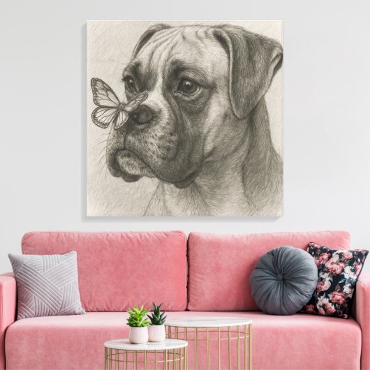 Boxer Dog with Butterfly Gentle Encounter Canvas Afdruk (Insitu (Woonkamer))