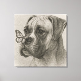Boxer Dog with Butterfly Gentle Encounter Canvas Afdruk