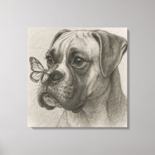 Boxer Dog with Butterfly Gentle Encounter Canvas Afdruk (Voorkant)