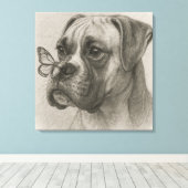 Boxer Dog with Butterfly Gentle Encounter Canvas Afdruk (Insitu (Houten vloer))
