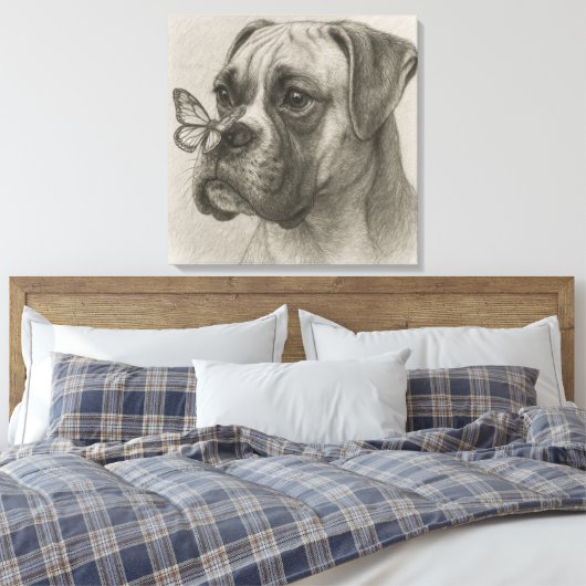 Boxer Dog with Butterfly Gentle Encounter Canvas Afdruk (Insitu (Slaapkamer))