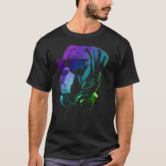 Boxer Dog With Sunglasses And Headphones T-shirt (Voorkant)