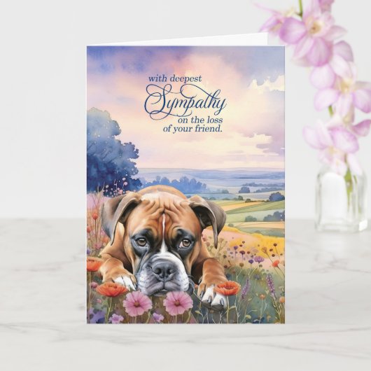 Boxer Dog with Wildflowers Pet Sympathy Kaart (Orchidee)