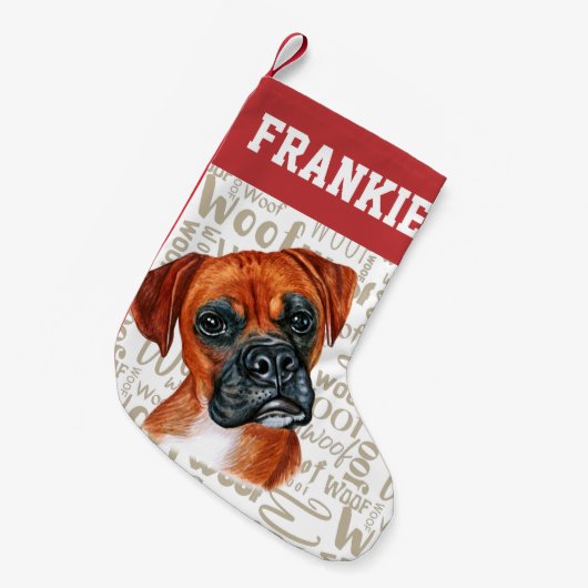 Boxer Dog Wof Print Kerststop Kleine Kerstsok (Voorkant (Hangend))