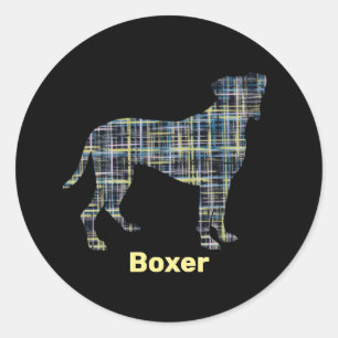 Boxer Dog Yellow & Black Grid Line Ronde Sticker