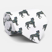 Boxer Dog Yellow & Blue Grid Lines White Stropdas (Opgerold)