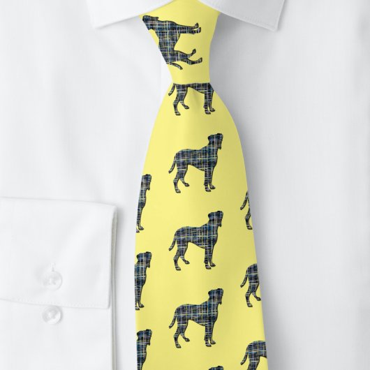 Boxer Dog Yellow & Blue Grid Lines Yellow Stropdas