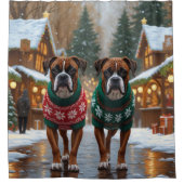 Boxer Dogs Christmas Snow Holiday Douchegordijn (Voorkant)