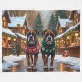 Boxer Dogs Christmas Snow Holiday  Fleece Deken (Voorkant (Horizontaal))