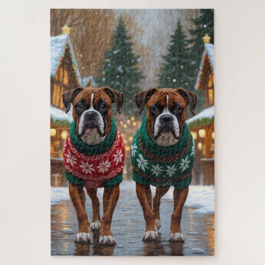 Boxer Dogs Christmas Snow Holiday  Legpuzzel (Verticaal)
