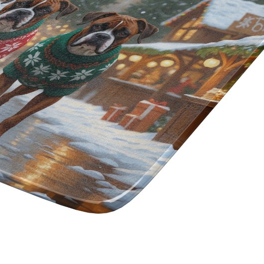 Boxer Dogs Christmas Snow Holiday  Snijplank (Hoek)