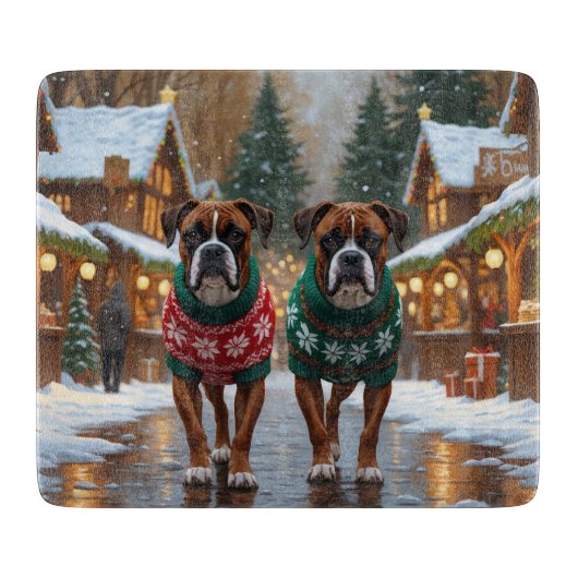 Boxer Dogs Christmas Snow Holiday  Snijplank (Voorkant)
