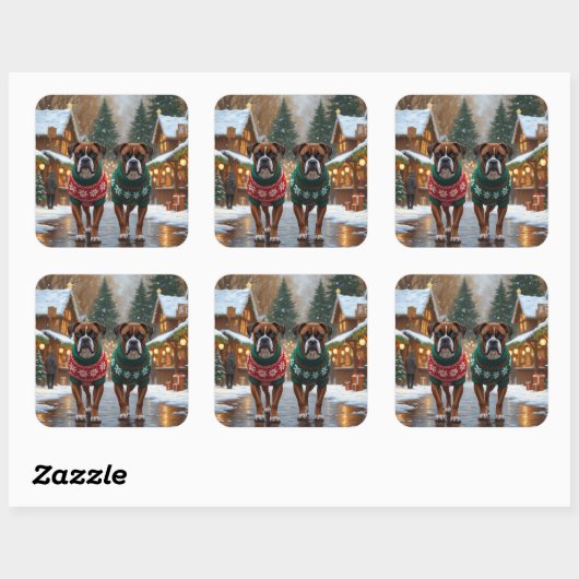 Boxer Dogs Christmas Snow Holiday  Vierkante Sticker (Vel)