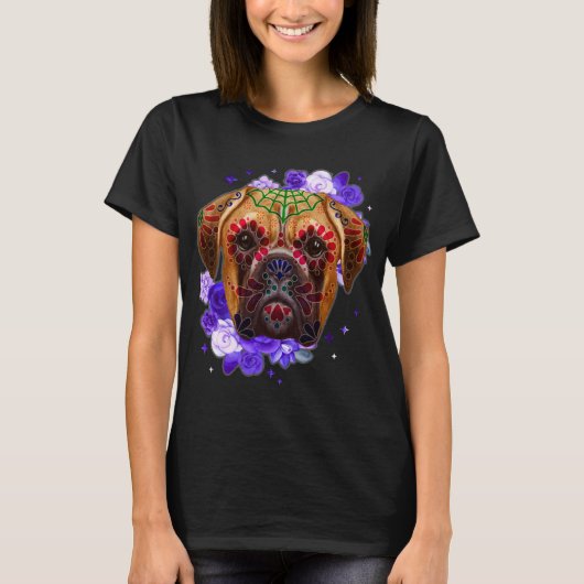Boxer Dogs Dag van de Dode Suikerschedel Hondenlie T-shirt (Voorkant)
