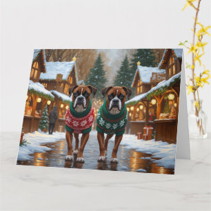 Boxer Dogs Kerstmis Sneeuw Vakantie Kaart