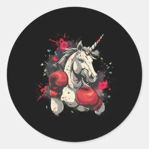 Boxer Eenhoorn met Bokshandschoenen Kickboksen Sch Ronde Sticker