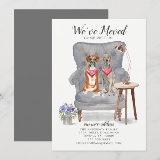Boxer en Weimaraner Dog Moving Announcement Aankondiging (Voorkant / Achterkant)