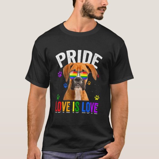 Boxer Gay Pride Lgbt Rainbow Flag Dog T-shirt (Voorkant)