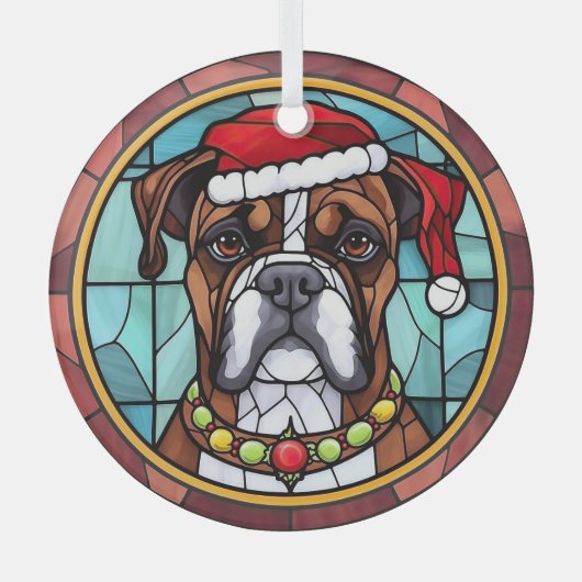 Boxer Gebrandschilderd Glas Kerstmis Ornament (Voorkant)
