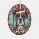Boxer Gebrandschilderd Glas Kerstmis Ornament (Voorkant Rechts)