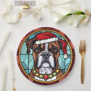 Boxer Gebrandschilderd Glas Kerstmis Papieren Bordje