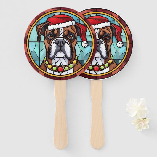 Boxer Gebrandschilderde Glas Kerstmis Handwaaier (Voorkant en achterkant)